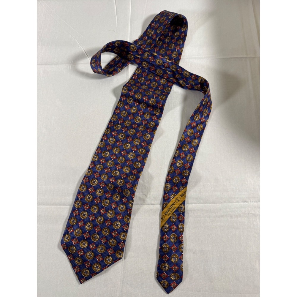 Valentino Garavani Mens Silk Tie Blue Gold Geometric Medallion Italy 8256